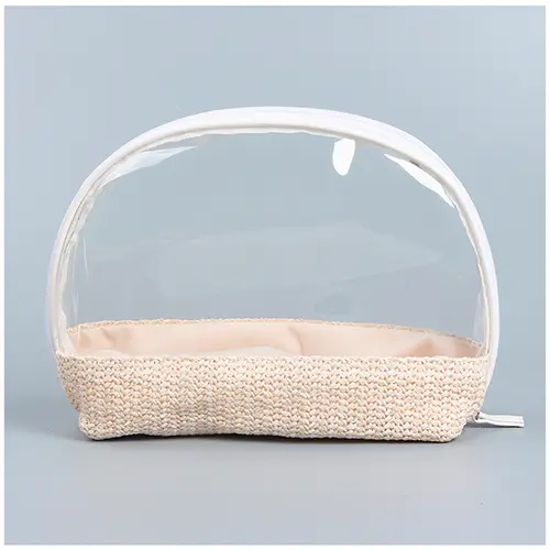 Wholesale Hand Made Clear Pvc Cosmetic Bag Straw Holographic Makeup Bag